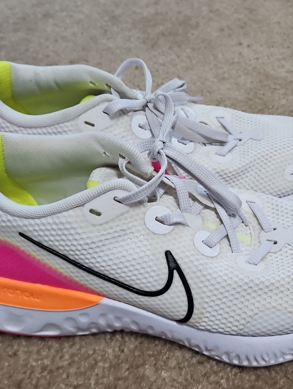 Nike Women’s RN React Sneakers - White with Pink & Neon Yellow Accents